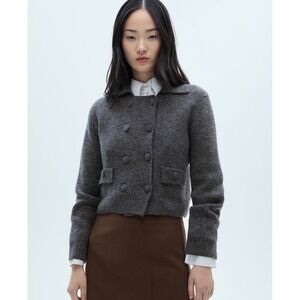 Mango Charcoal Grey Wool Blend‎ Cropped Double Breasted Cardigan Jacket